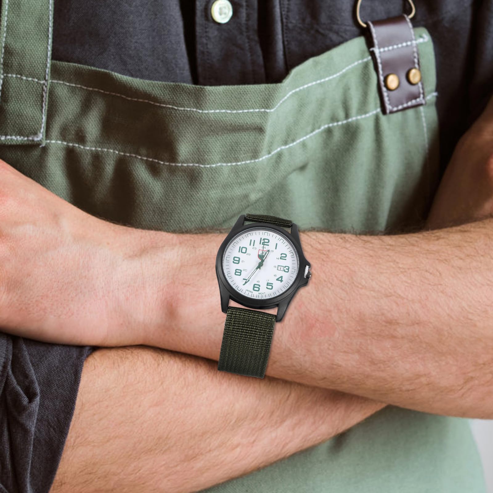 Kisangel Reloj Calendario Integrado para Hombre de Pulsera de Cuarzo Correa de Nylon Verde, Diseño Creativo y Acabado Fino Adecuado para Uso Deportivo y Casual