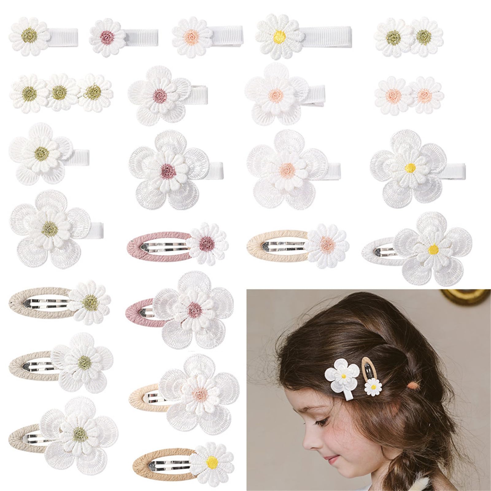 Haiki, confezione da 2 fermagli per capelli in tessuto, fermagli per capelli a forma di fiore, mollette per capelli in tessuto, ornamenti per capelli per bambini, fermagli per capelli comodi