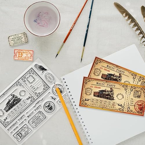 Miniatura 93 de GLOBLELAND Sellos transparentes de fondo de números vintage, sellos transparentes con estampado de palabras de flores, sellos transparentes