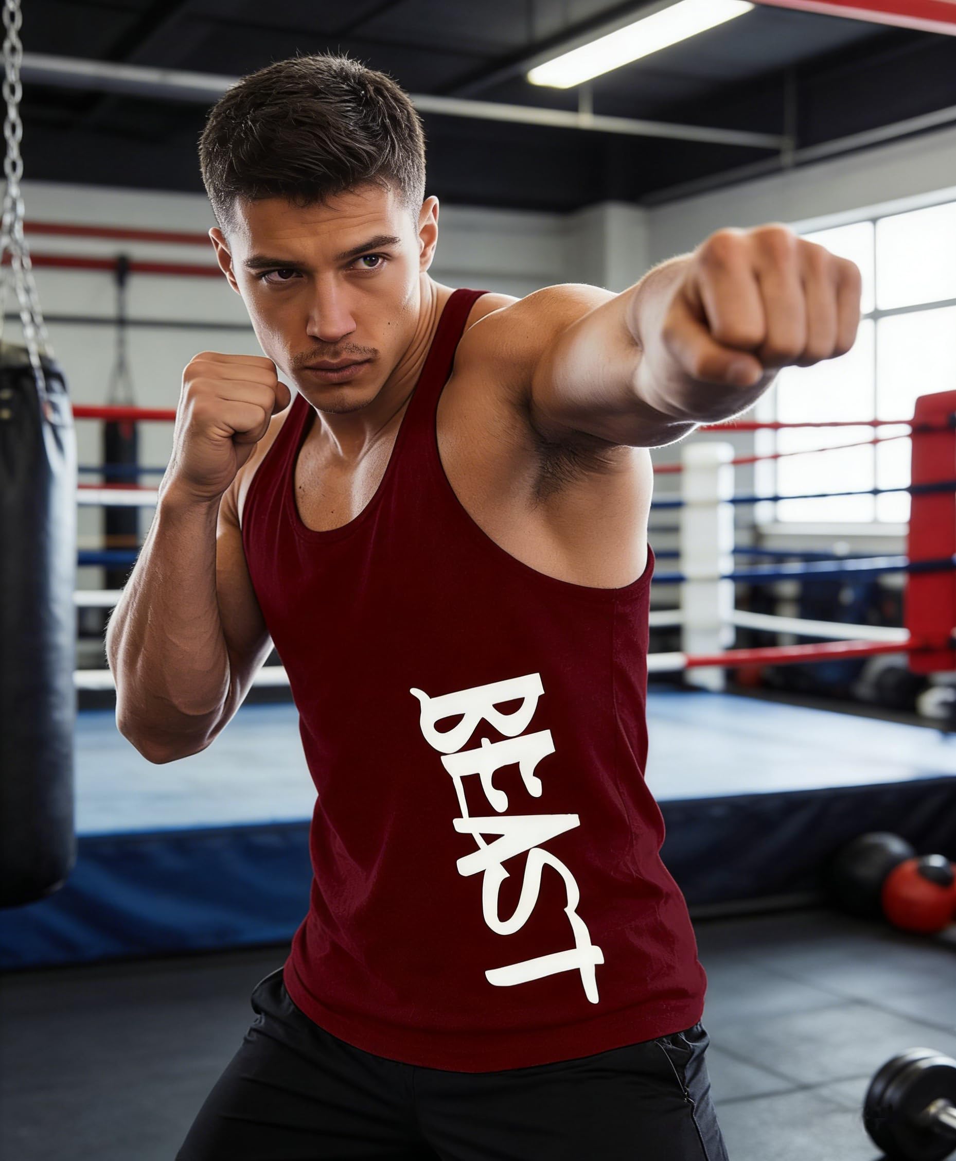 Herren Tanktop Beast Gym Stringer Shirt Baumwolle…