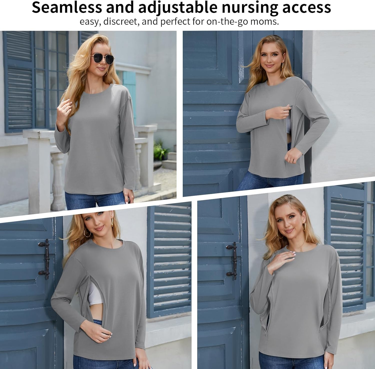 Women's 3 Pack Long Sleeve Nursing Tops for Breastfeeding with Hidden Zippers Soft Cotton Maternity Shirts - Image 3