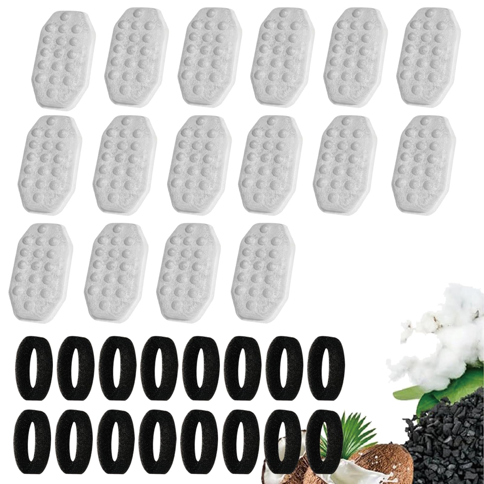 16Pack Cat Water Fountain Filters with 16 Pack Pre-Filter Sponges for Rellaty and Neareal 3.2L/108oz Cat Water Fountain Automatic Pet Fountain