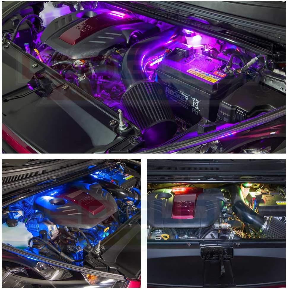 LEDGlow 6pc Million Color LED Engine Bay Under Hood Lighting Kit - Multi-Color Underhood Lights for Car & Truck - 15 Solid Colors - 9 Modes - 6" Flexible Tubes - Includes Control Box & Wireless Remote