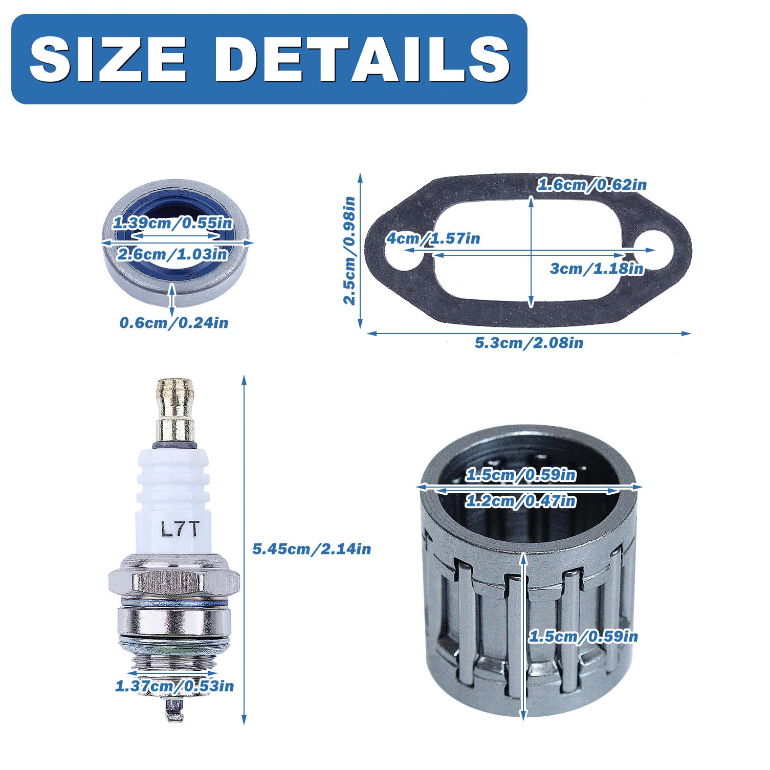 Kolben und Zylinder Kit für Husqvarna 61 & Jonsered 625 630 Motorsäge, AUMEL Cylinder + Kolben + Dichtungssatz + Öldichtung + Kugellager + Zündkerze Ersatzteile Zubehör 26 in 1