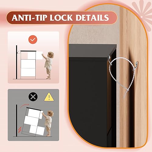 Miniatura 7 de WLIVE Black Dresser for Bedroom with 4 Drawers, Tall Wood Dresser with Sturdy Metal Frame, Wooden Chest of Drawers for Hallway, Living Room, Closet