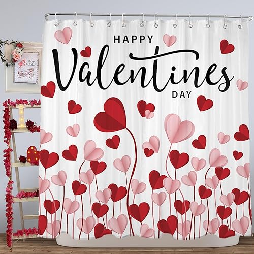 Cortina de ducha para el día de San Valentín, cortina de ducha de San Valentín de 72 x 72 pulgadas, decoración de baño de San Valentín, juego de