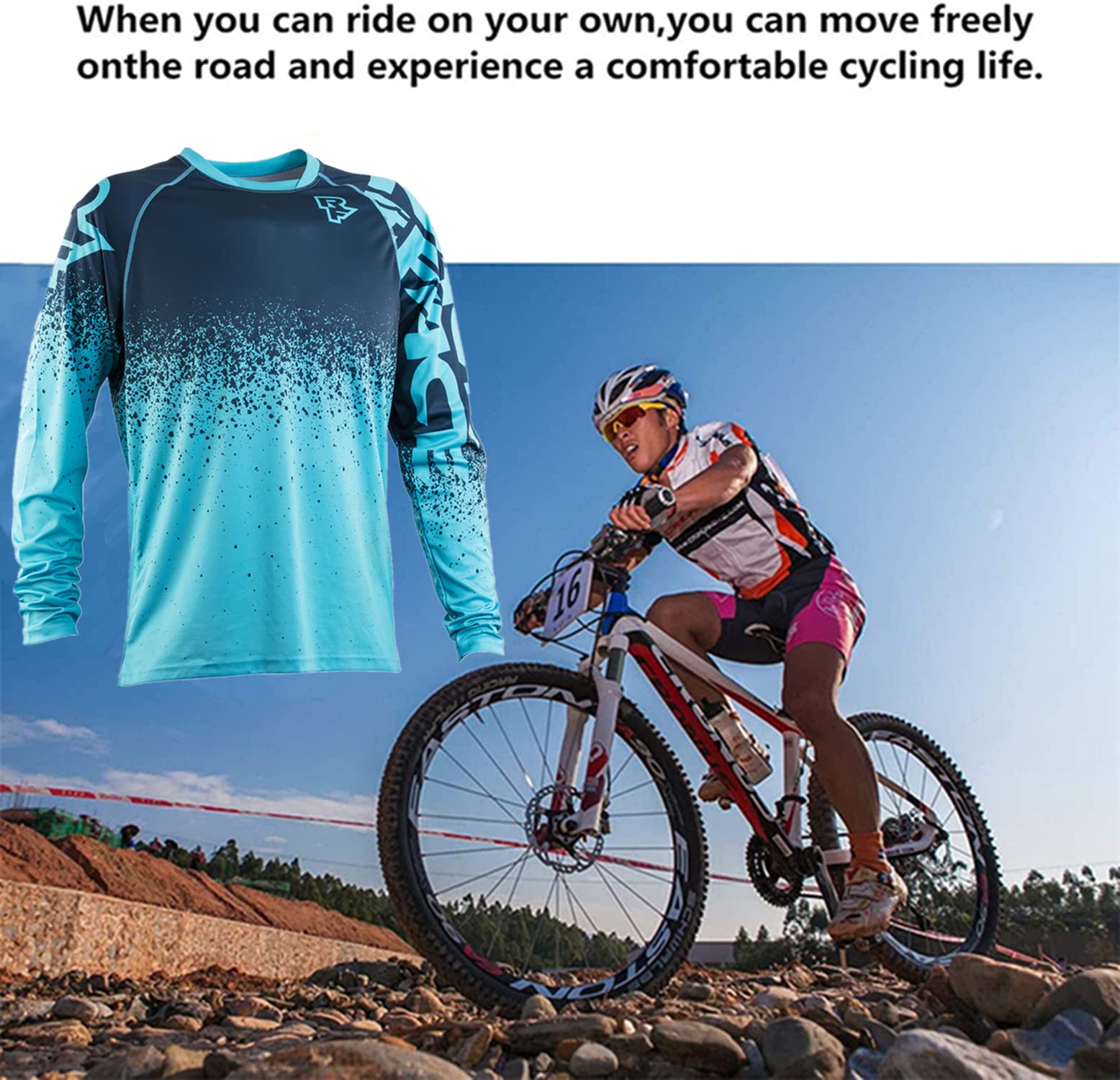 Hombre Mountain Bike Motocross Jersey, Camiseta de Manga Larga Traje de Descenso al Aire Libre a Prueba de Viento Transpirable y Que Absorbe El Sudor Secado Rápido MTB Maillots