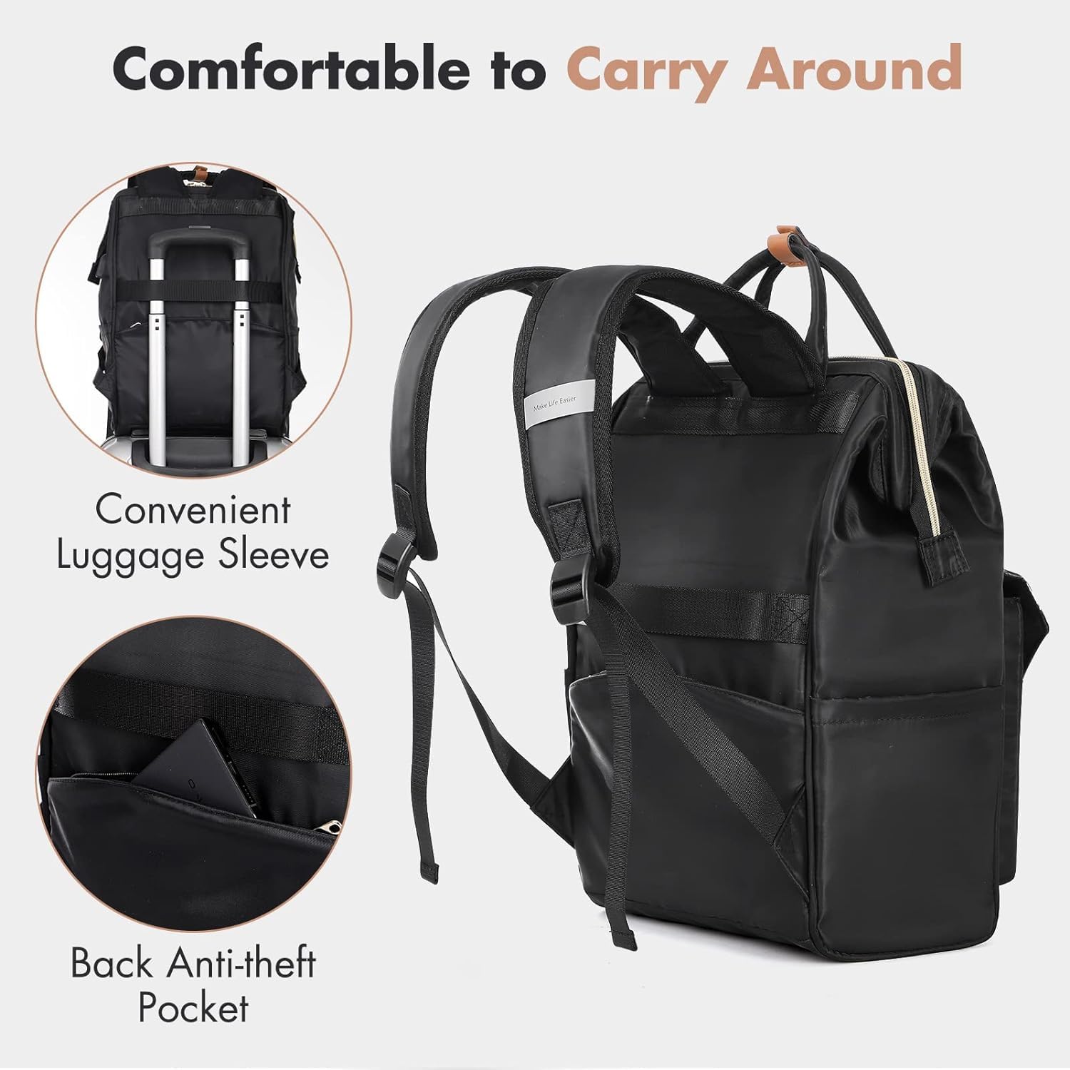 Lekesky Zaino Porta PC Donna 17 Pollici, Multiuso Antifurto Impermeabile per Laptop, Elegante per Viaggio, Ufficio, Università, Nero