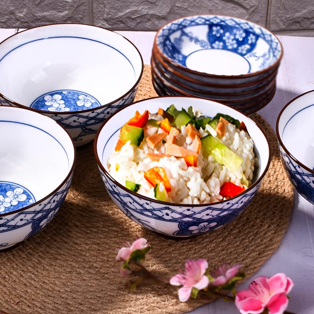 BOSILI Chinese Special Blue and White Rice Bowls Sushi Bowl Set of 4 Suitable for Soup