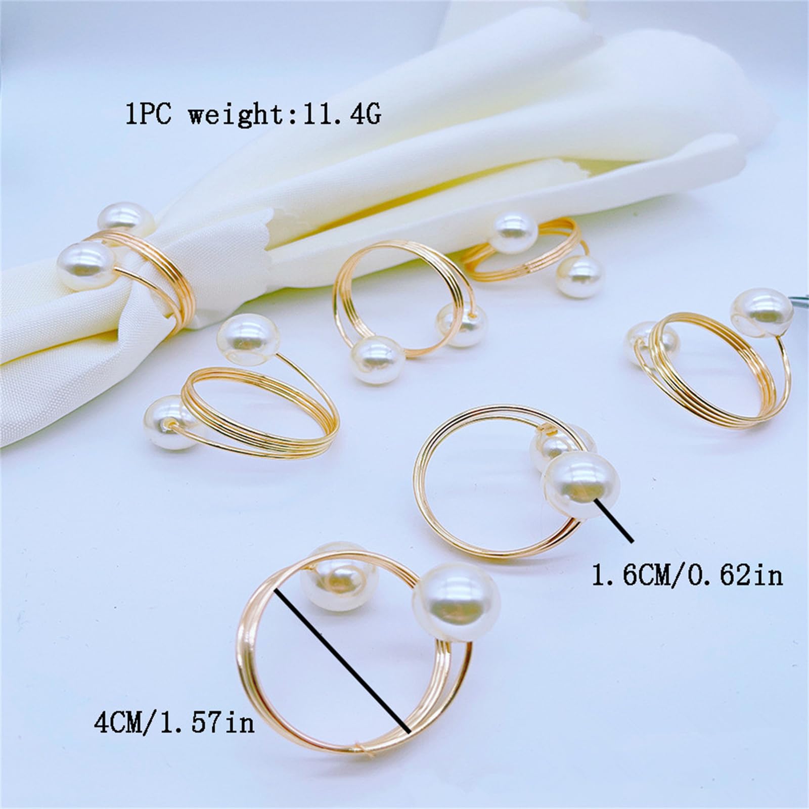 Lot De 12 Ronds De Serviette En Perles Dorées - Pour Mariage, Fêtes, Décoration De Table