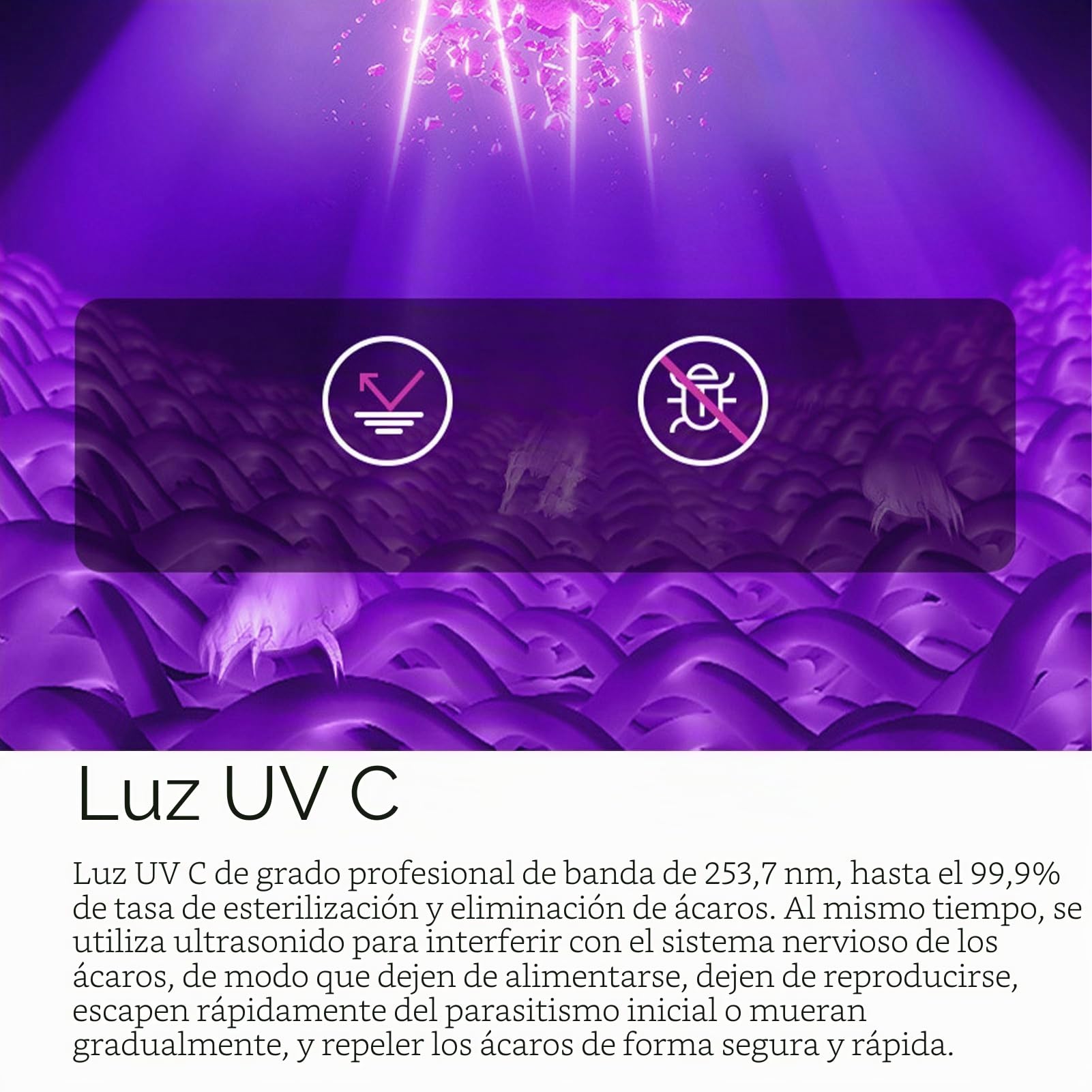 Dpofirs Limpiador de Cama UV 10000Pa, Aspirador de Colchón de Mano Inalámbrico Removedor de ácaros UV Máquina de Limpieza para Almohadas Sábanas Sofás Peluches