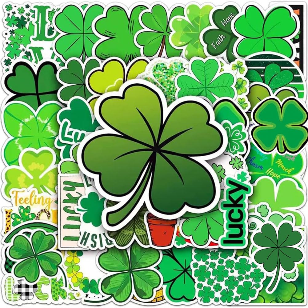 Amazon.com: Four Leaf Lucky Clover Stickers |50Pcs St Patricks Day