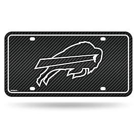 Rico Industries NFL Football Buffalo Bills Carbon Fiber Metal Auto Tag 6 x 12 - Great For Truck/Car/SUV