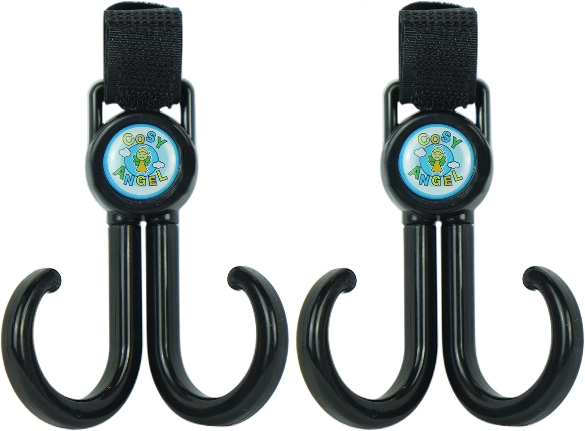 Cosy Angel Pram Hooks. Stroller Hook for Hanging Baby Change Bag, Shopping Bags & Handbags. Universal fit to Any Pushchair or Buggy. Black,2 Pack