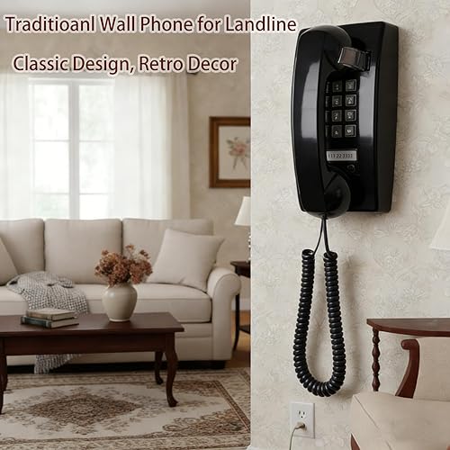 Miniatura 2 de Retro Wall Phone Ringer On/Off, Updated 2544 Telephone Classic Design,Vintage Wall Mounted Telephone with Metal Base, Old Wall Phones for landline,