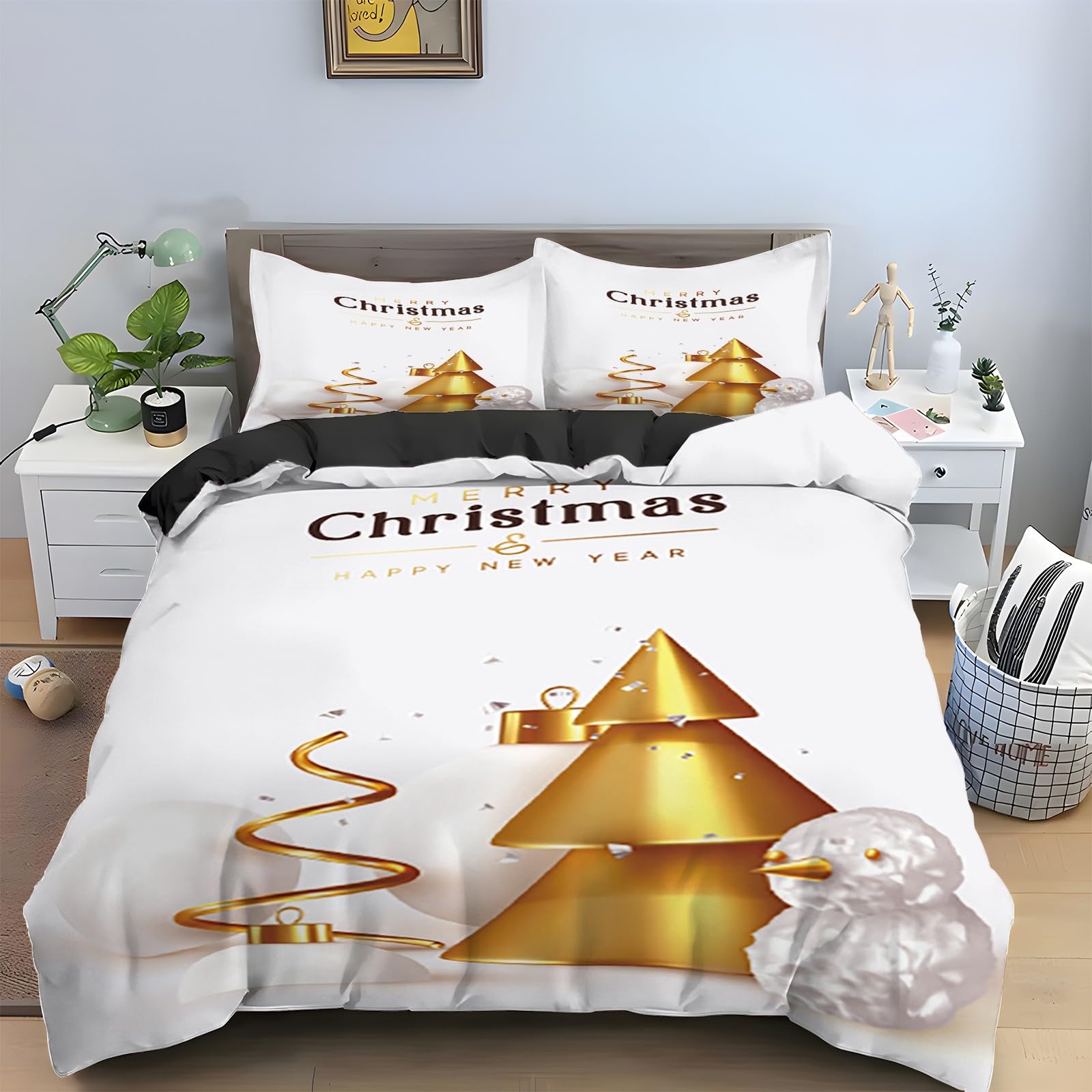 Ensemble de literie 3 pièces Noël 90x190, cadeau idéal avec motif bonhomme de neige
