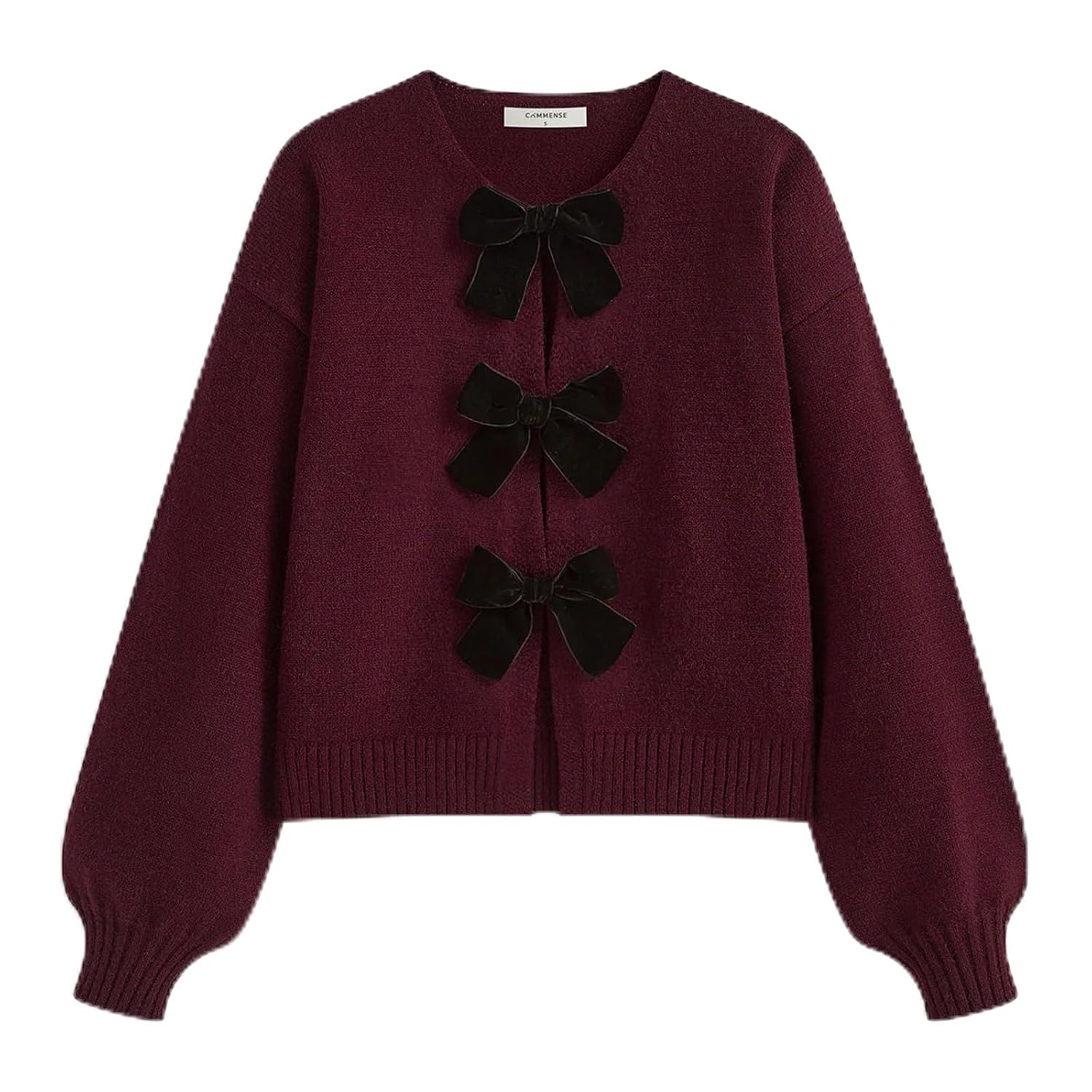 Womens Y2k Tie Front Cardigan Sweaters Bow Tie Long Sleeve Crew Neck Loose Crop Knitted Fall Winter Sweater