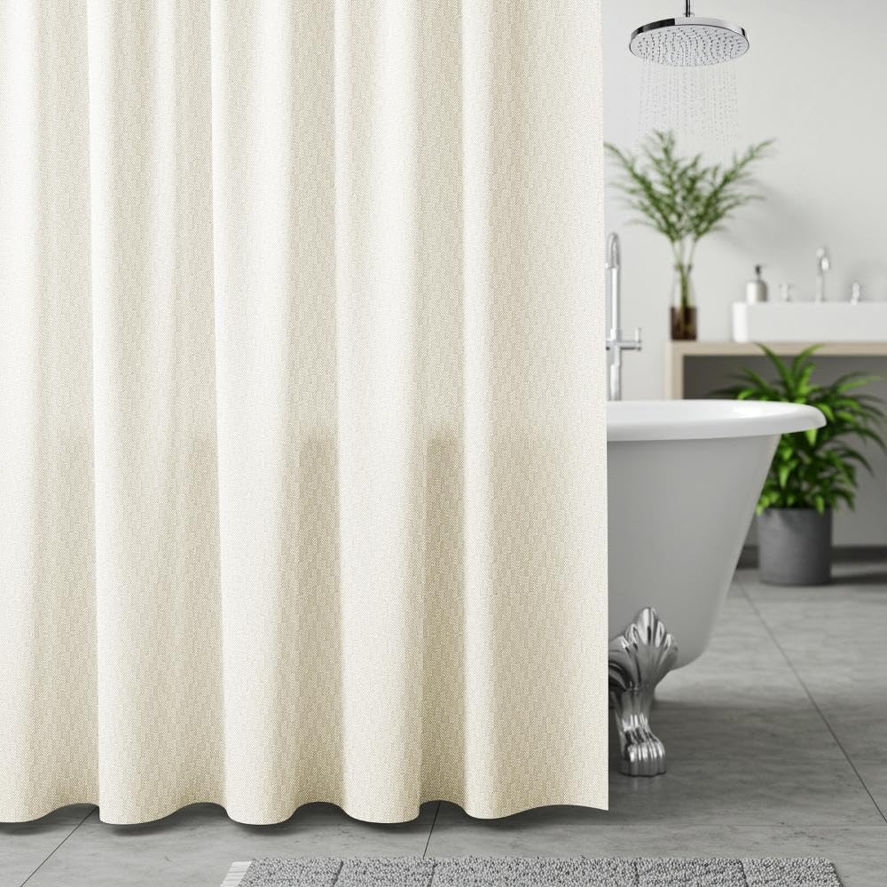 Wakefit Shower Curtain 6 Feet | Waterproof Bathroom Curtain | PVC-Free, No Plastic Smell | Curtain for Balcony | Machine Washable Fabric | Off-White | Height 6ft & Width 6ft | 14 Free Hooks