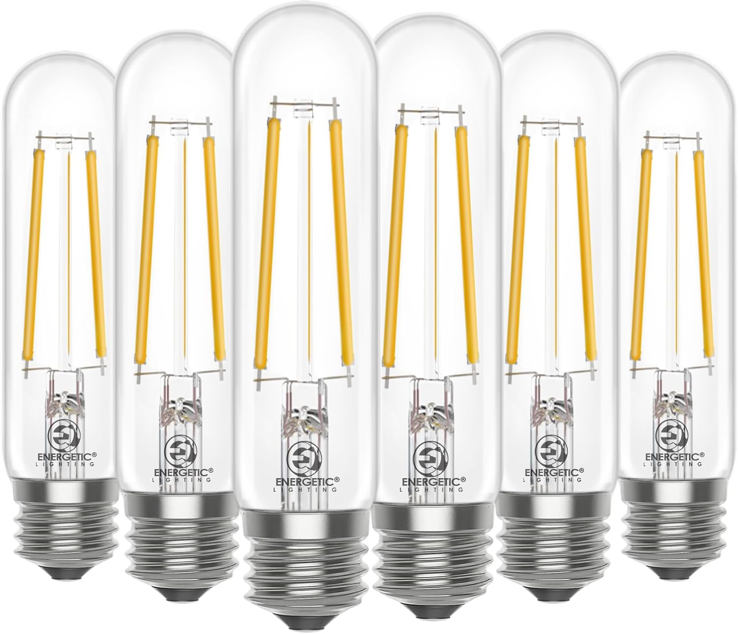 Energetic Dimmable E26 Edison Bulb, AC120V Soft White 2700K Light Bulb, 5W Equal 60W 600LM Tubular T10 LED Light Bulbs for Rustic Pendant, Chandeliers, Wall Sconces,Pack of 6