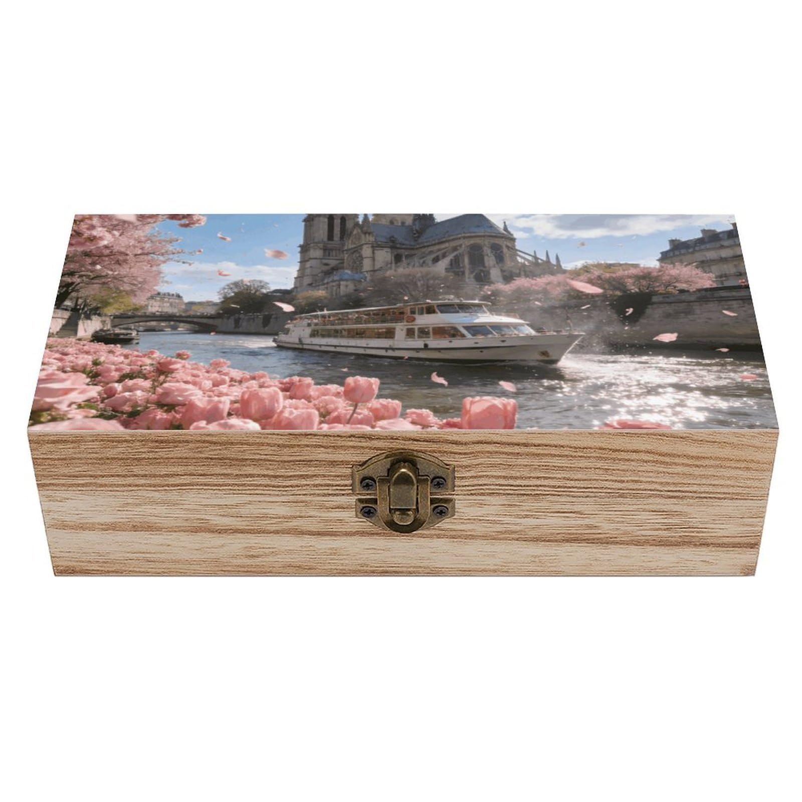 LZQPOEAS Pink Parisian Bloom Wooden Storage Box Small Decorative Box with Hinged Lid Handmade Elegant Keepsake Storage Box for Jewelry, Photos, Trinkets, Letter Gifts, Small Heirlooms