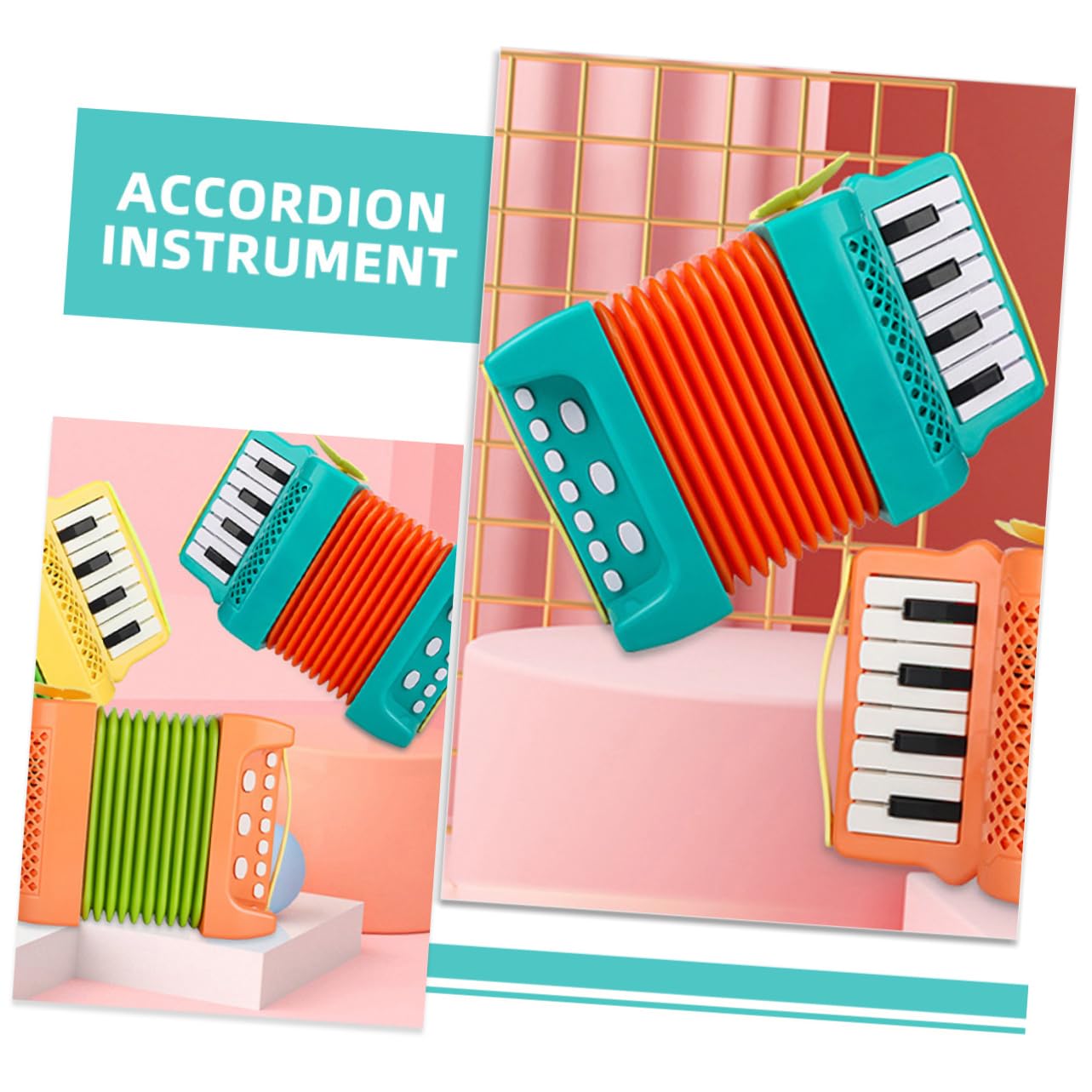 ibasenice Kinder Akkordeon Handgriff Musikinstrument Mit Cartoon Motiv Grünes Vorschulspielzeug Zur Frühkindlichen Und Handmuskeltraining
