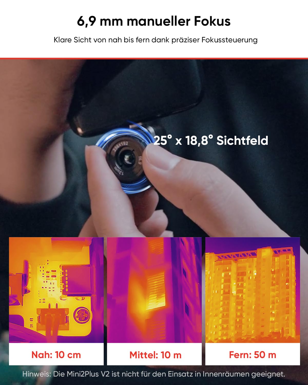 HIKMICRO Wärmebildkamera Mini2PlusV2 512 x 384 SuperIR, Manuell fokussierende Thermal Camera Kompatibel mit iOS und Android, 256 x 192 IR-Auflösung, 25Hz, USB-C/Lightning(unterstützt iPhone 15/16)