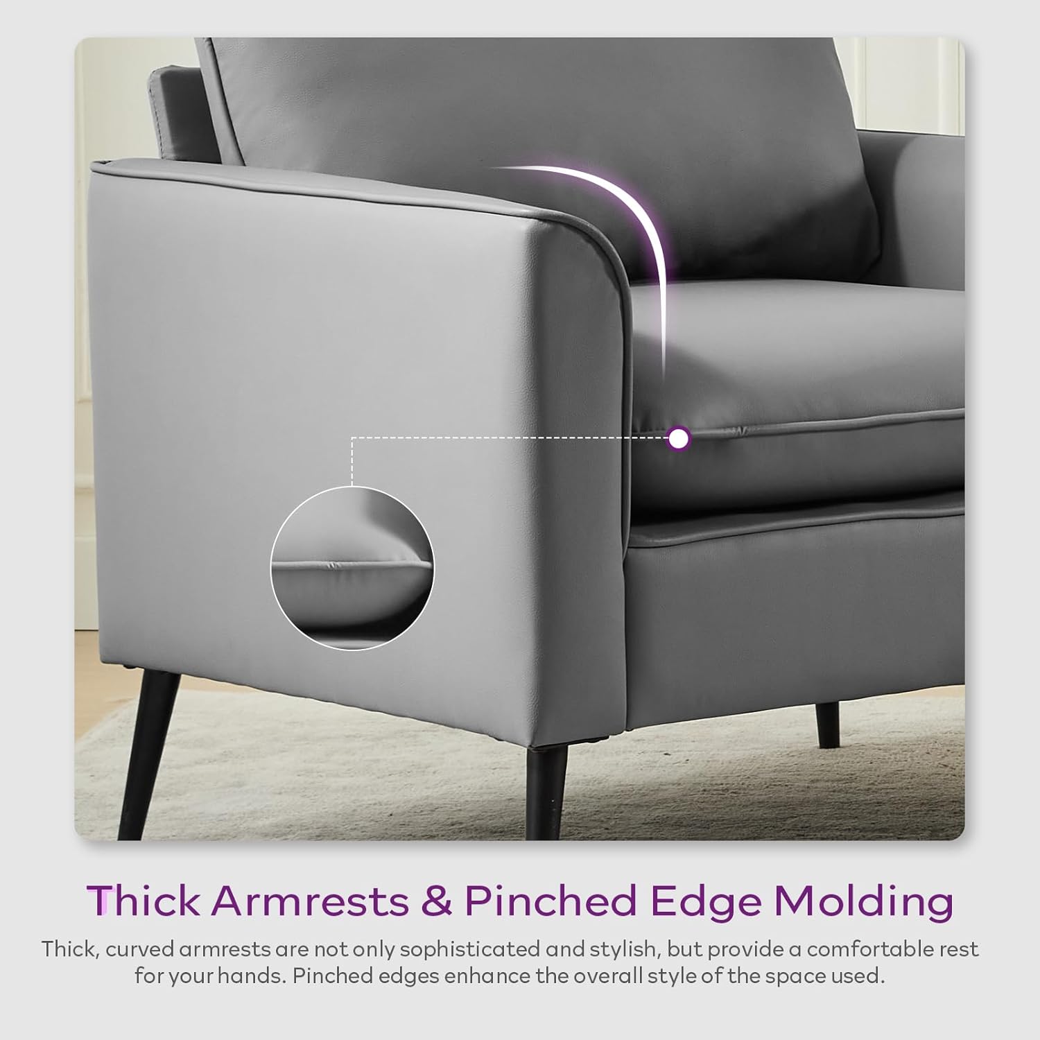 TYBOATLE Accent Chair Set of 2, Grey Leather Accent Chair, Comfy Living Room Chair, Cozy Reading Sitting Chair, Mid Century Modern Accent Chairs, Arm Reception Chairs, Office Furniture