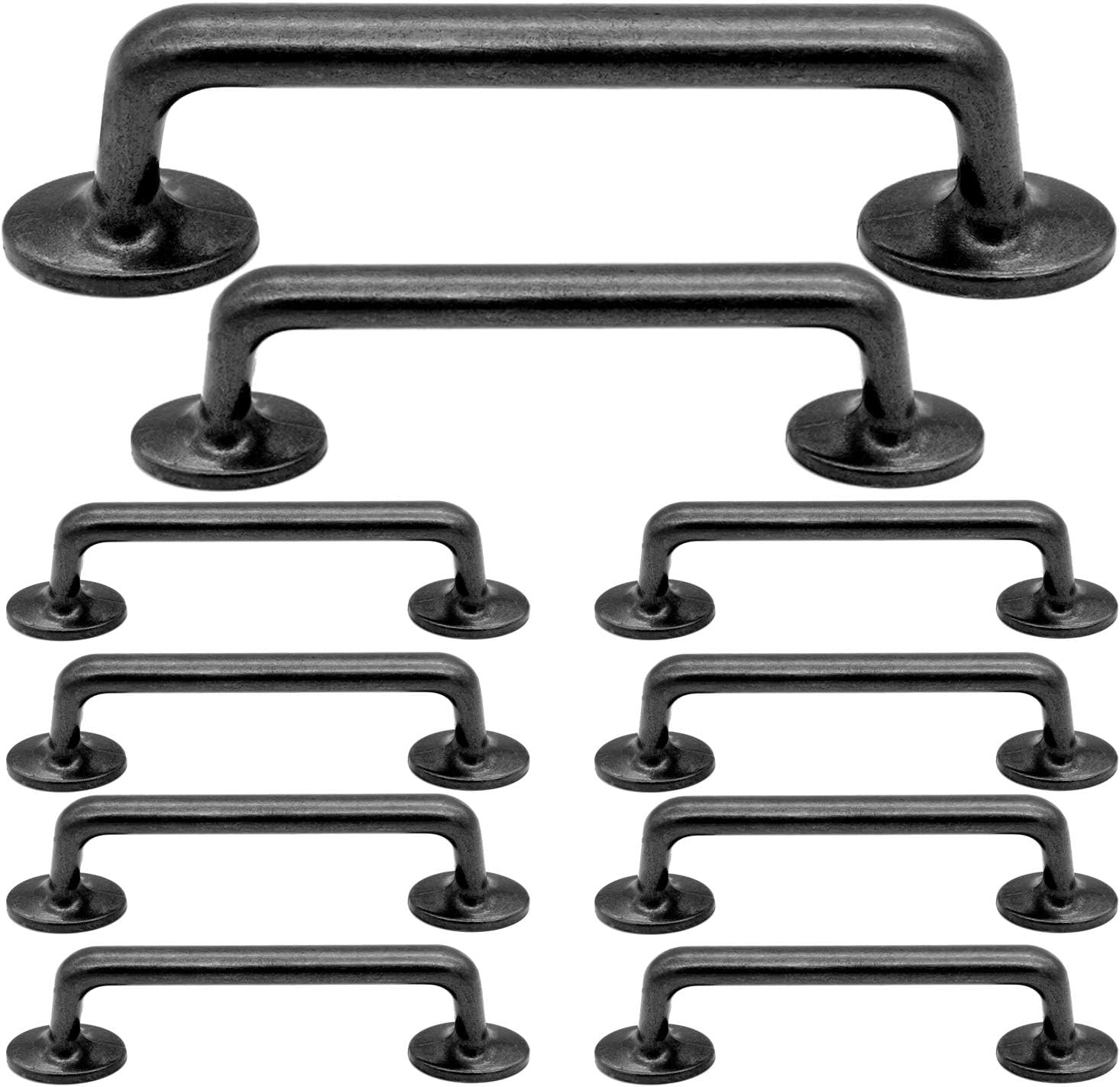 Rustic Black Metal Barn Door Cabinet Handles and Drawer Pulls, 3.86 inch (96mm) Hole Center, Pack of 10 (Pack 10)