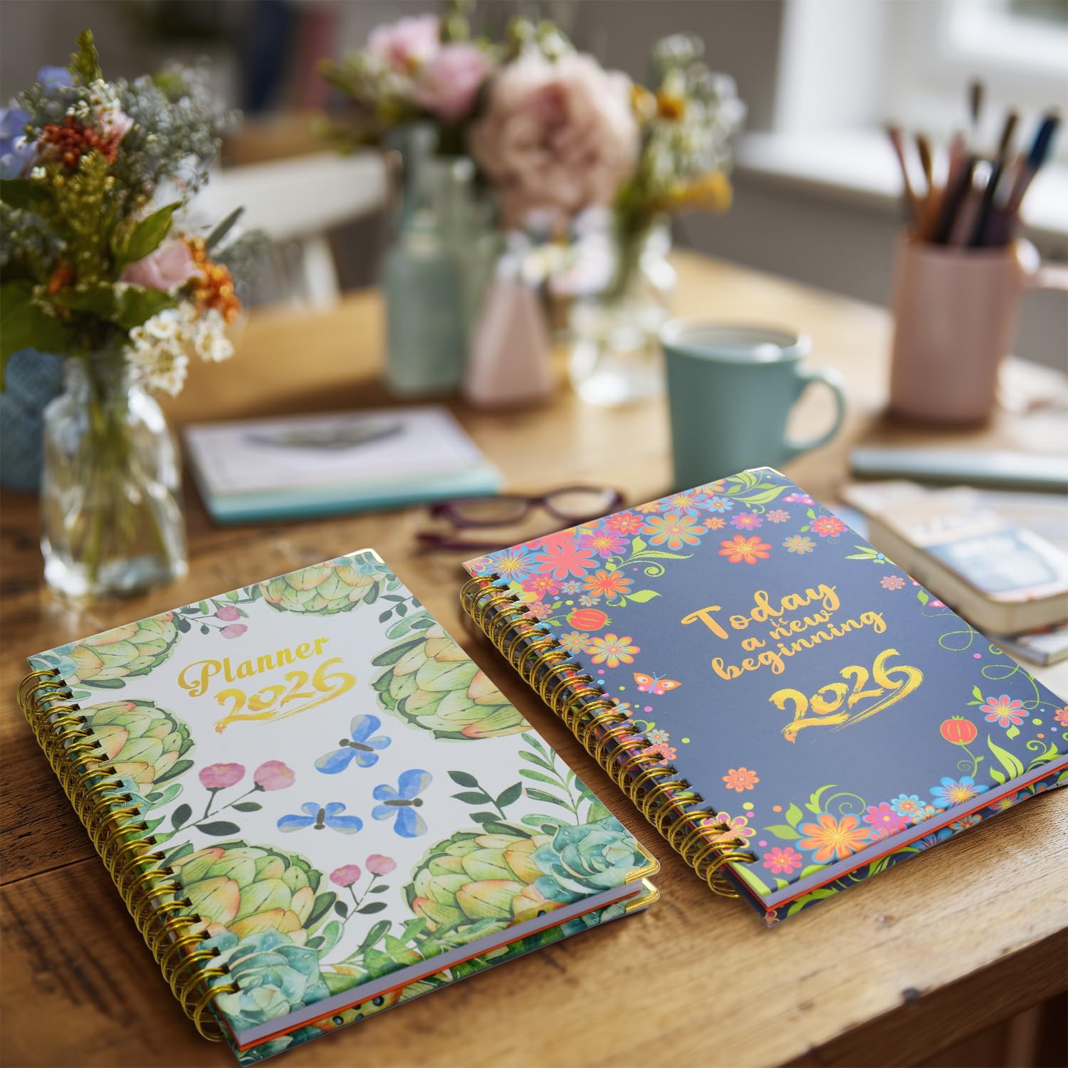 Agenda 2026 Semainier Mensuel Relié 15,8x21,7 cm Design Floral Organisateur avec Onglets Notes Autocollants Planificateur Productivité Bureau Études Maison