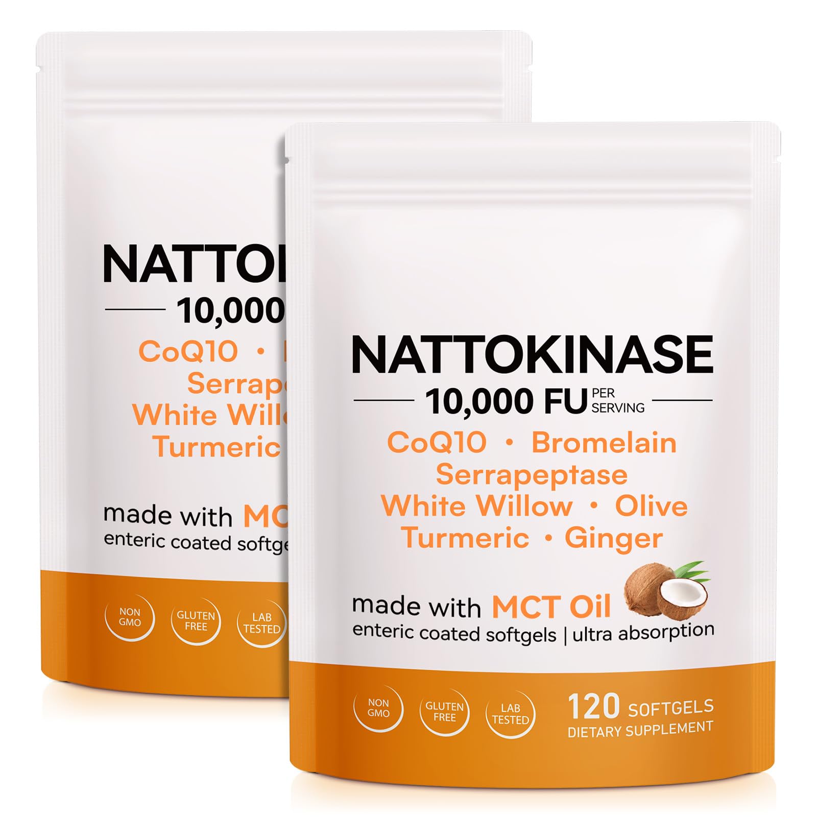 2PCS Nattokinase 10,000 FU Softgels with MCT Oil 1 Count (Pack of 240)