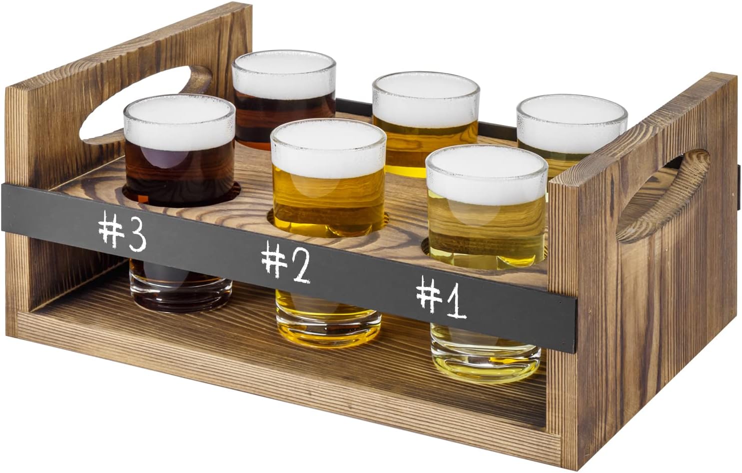 MyGift Rustic Brown Solid Wood Paddle Shaped Beer Flight