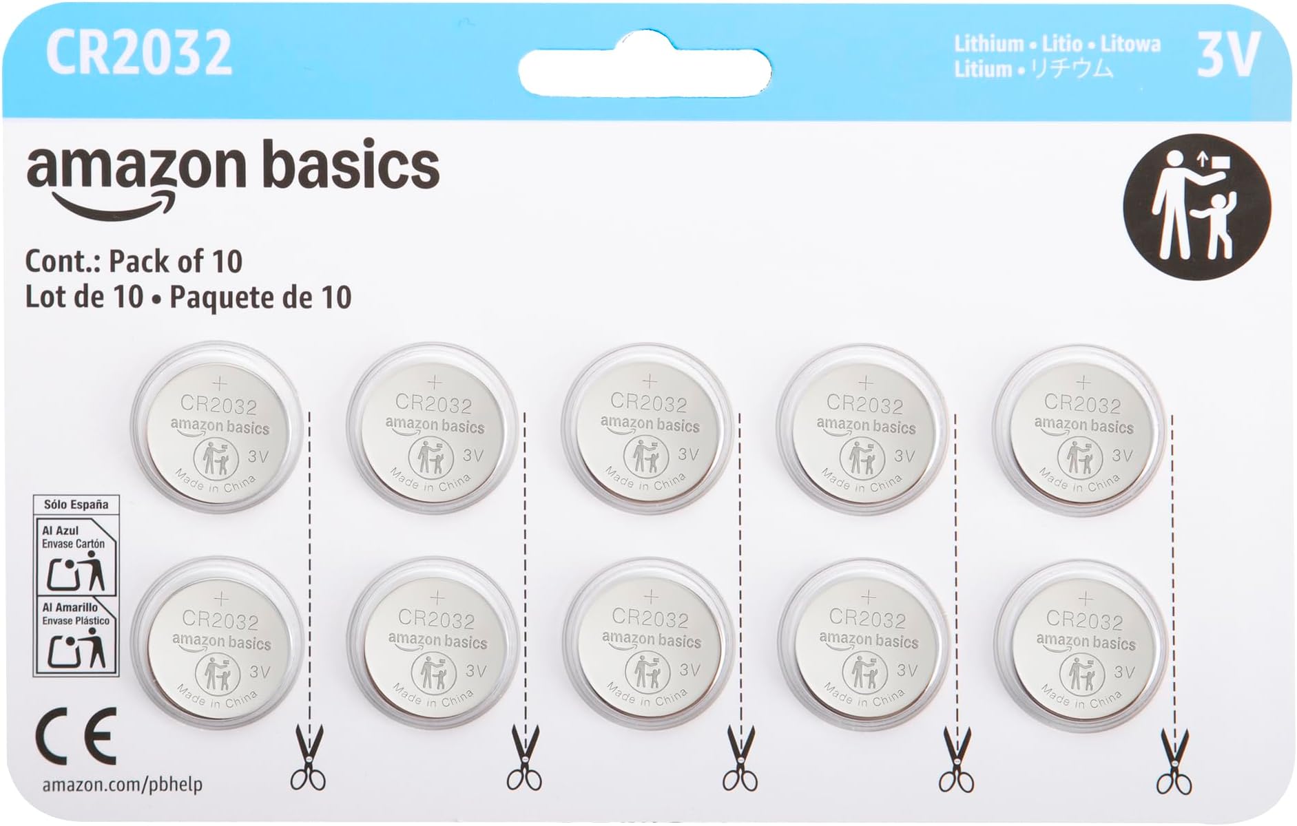 Amazon Basics CR2032 Coin Shape Lithium Battery 10pcs 3V Long Lasting Power No Mercury