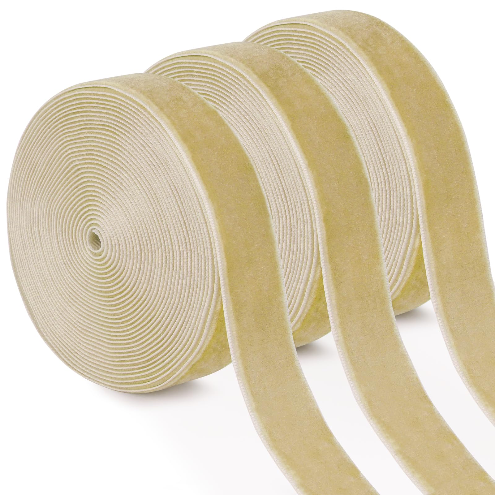 Uiopa 3 Rolls Light Khaki Velvet Ribbon 15mm x 4.5m Single-Sided Velvet Vintage Gift Ribbon Fabric Trim for Gift Wrapping, Wreaths, Flower Bouquets, Home Decor, DIY Crafts