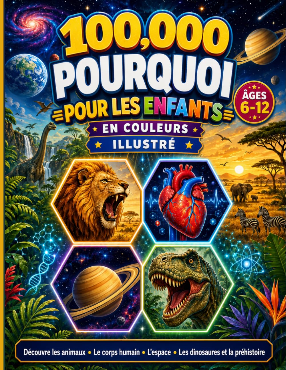 100 000 Pourquoi Livre Illustré en Couleurs pour Enfants: Une Encyclopédie Complète Pour Enfants De 6 À 12 Ans Explorant Les Animaux, Le Corps Humain, L’Espace, Les Dinosaures Et La Préhistoire