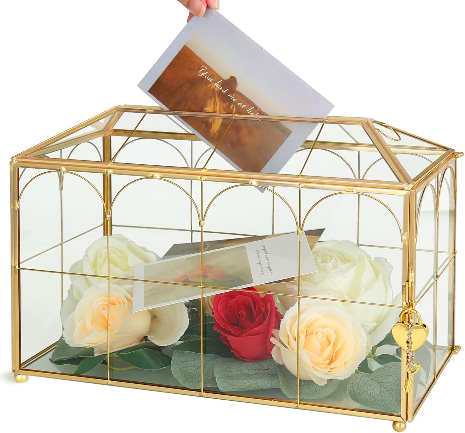 Ripprovt Glass Wedding Card Box with Slot, 10.2 x 5.9 x 7.9