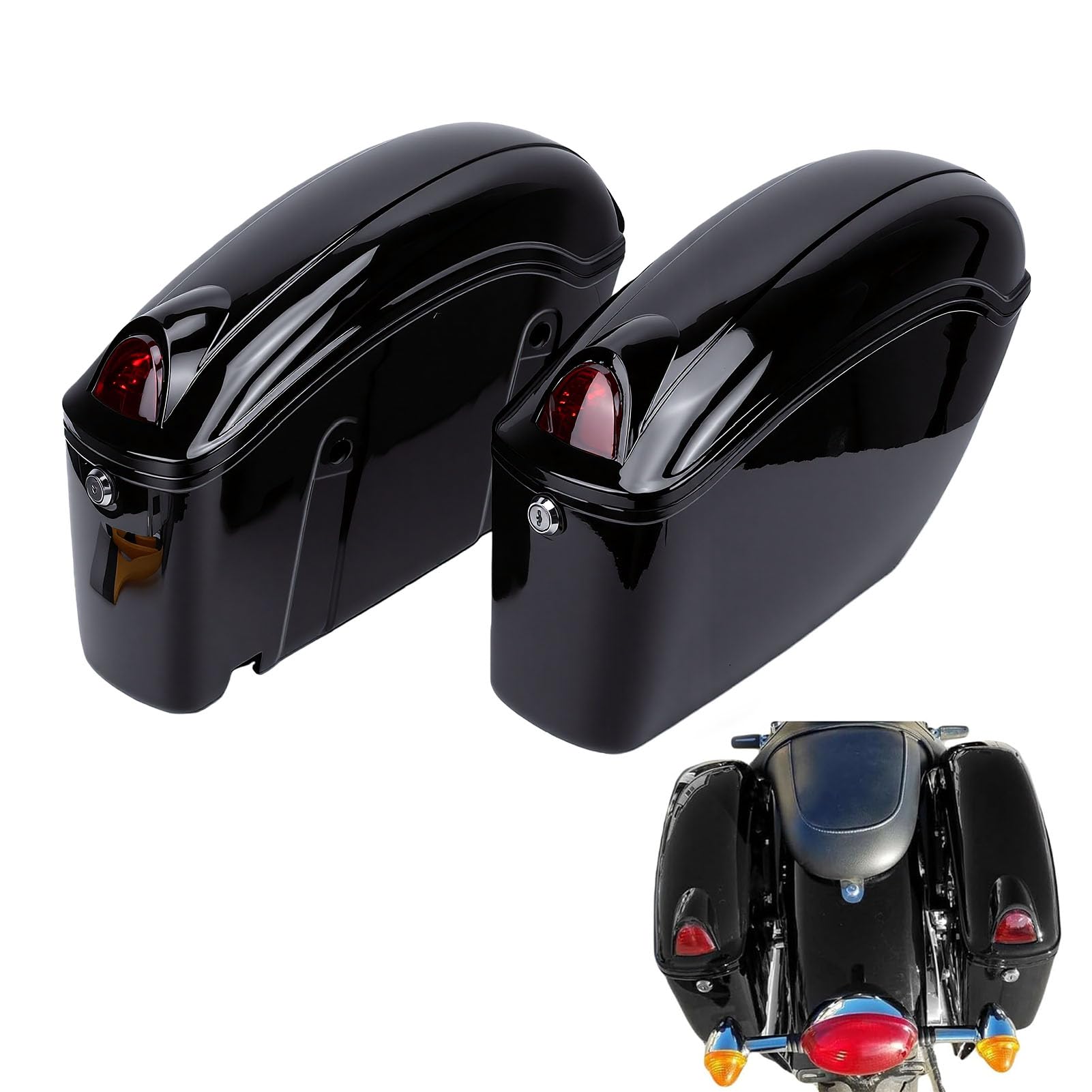 Aramox Borse Laterali Rigide per Moto, Borsa Laterale Rigida da 22 Litri con Chiusura e Apertura Superiore, in Plastica ABS Impermeabile, Nera Lucida, con Indicatori di Direzione,