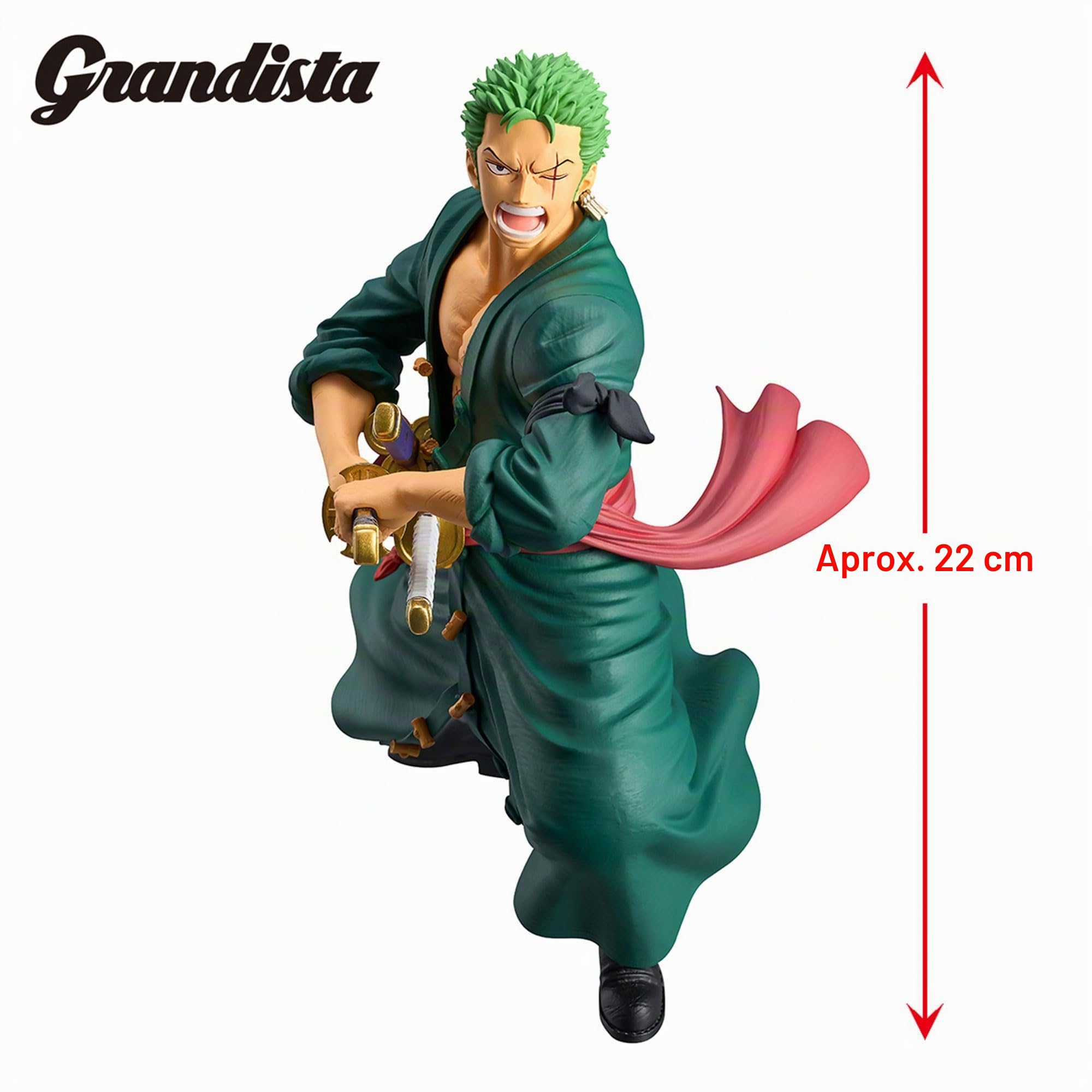 Banpresto BP89379P Figura de Accion Roronoa Zoro One Piece, Grandista, 22 cm, Multicolor
