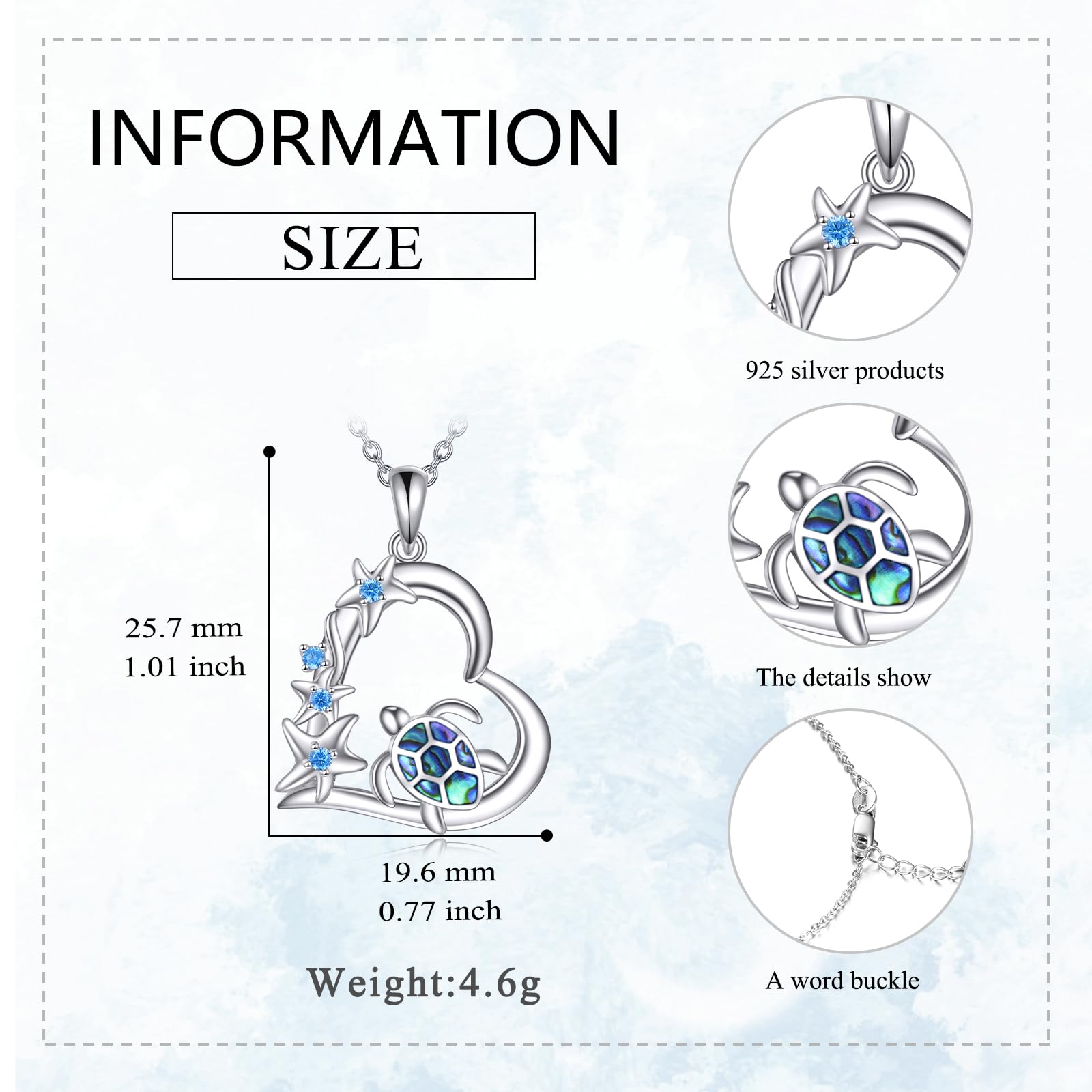 VONALA Ocean Necklace 925 Sterling Silver Mermaid/Turtle/Wave/Compass Pendant Necklace Beach Jewellery Gift for Women