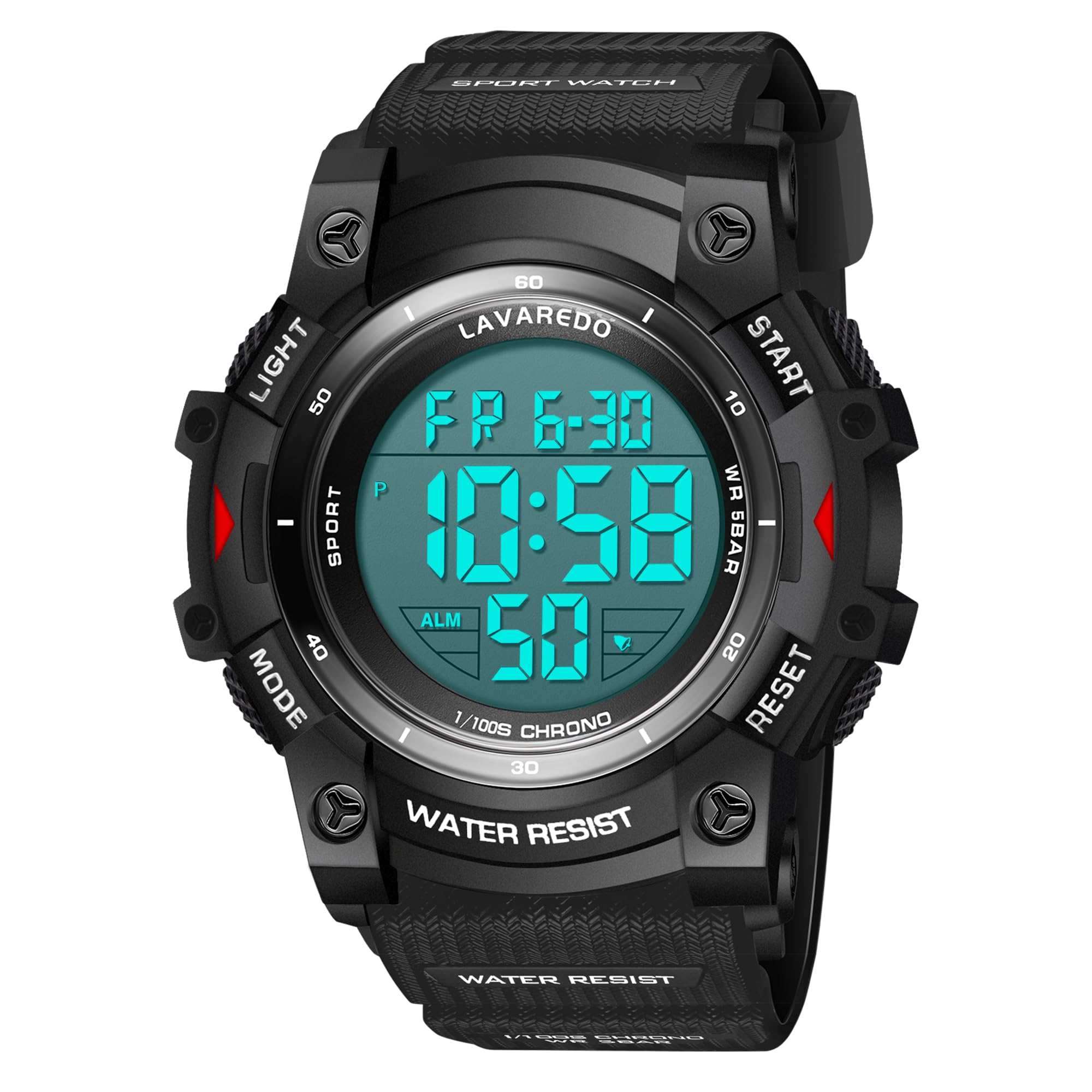 Timever Orologio Digitale Uomo 5 ATM, Silicone, Sveglia e Cronometro | Cinturino in silicone, sveglia, cronometro, data e luce; modello sportivo da uomo resistente all’acqua fino a 5 ATM.