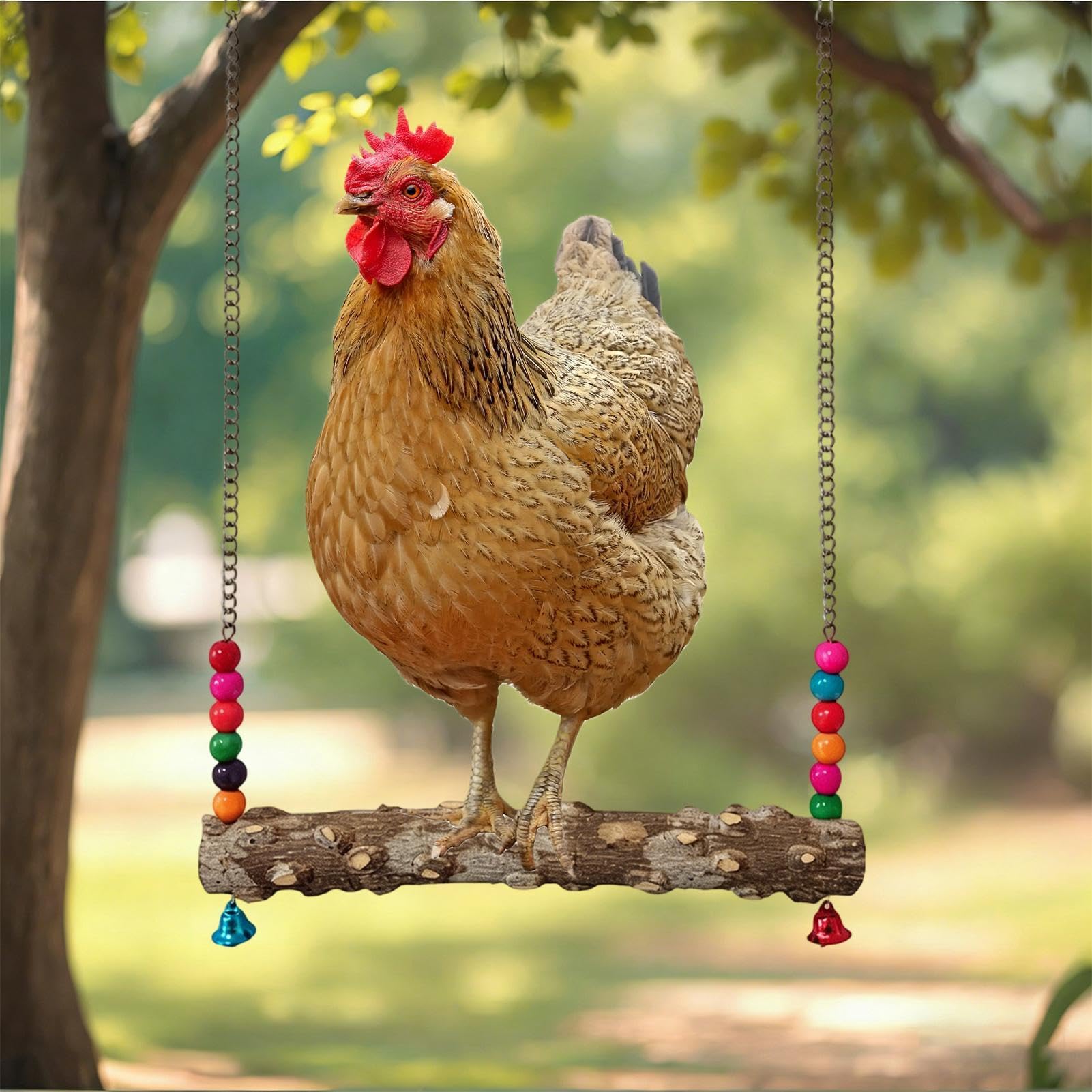 Altalena per polli da pollaio,Giochi in Legno con Campanelle - Giocattoli Per Gabbia E Pollaio Per Galline - per Arrampicarsi e Masticare Galli Pappagalli Polli Gabbia Recinto Giardino da Esterno