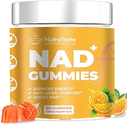 NAD+ - Suplemento de gomitas para antienvejecimiento, energía y refuerzo de concentración, resveratrol, ribósido de nicotinamida, sabor a naranja,