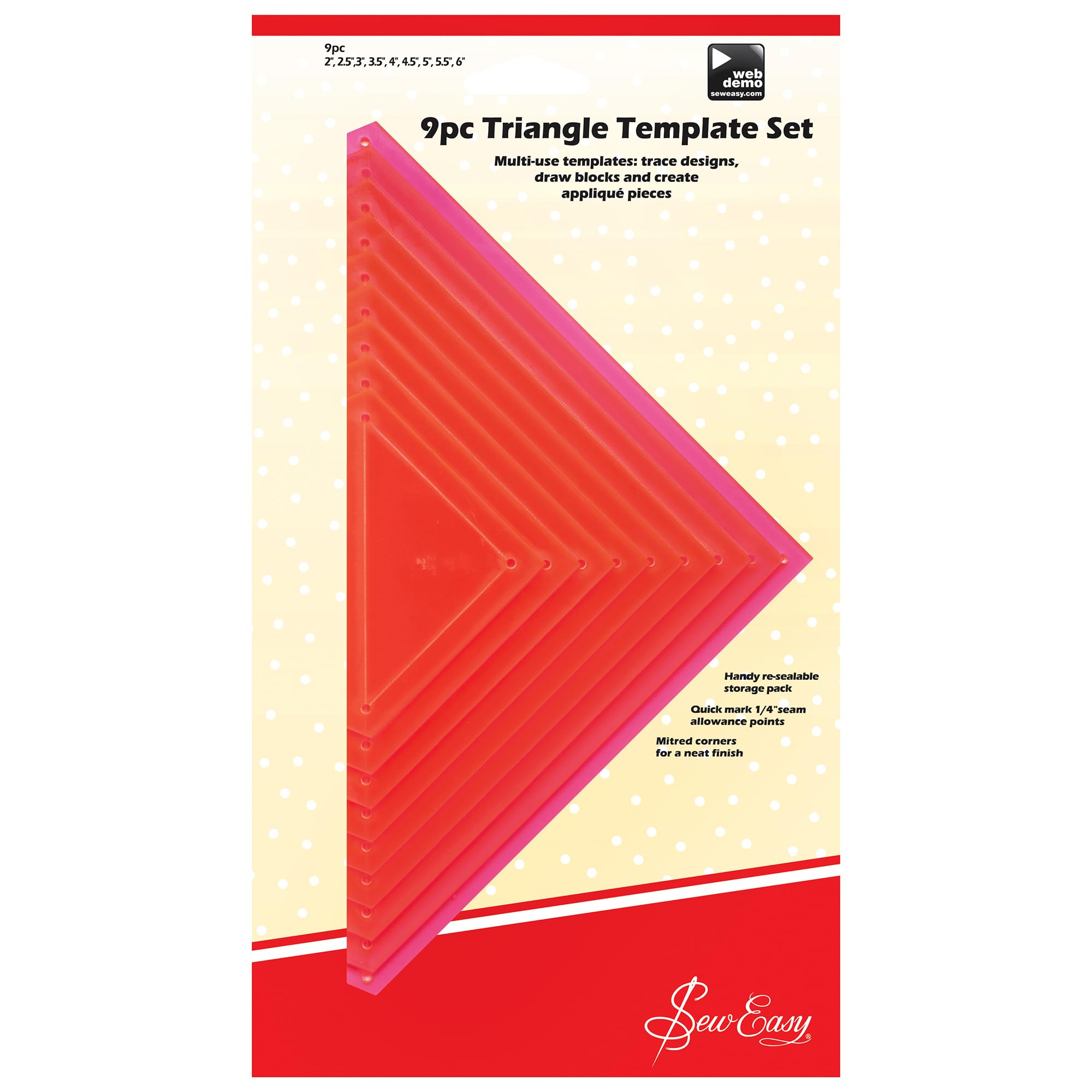 Gabarits triangulaires pour patchwork Sew Easy en acrylique transparent de 2 à 6 pouces x9 - 6