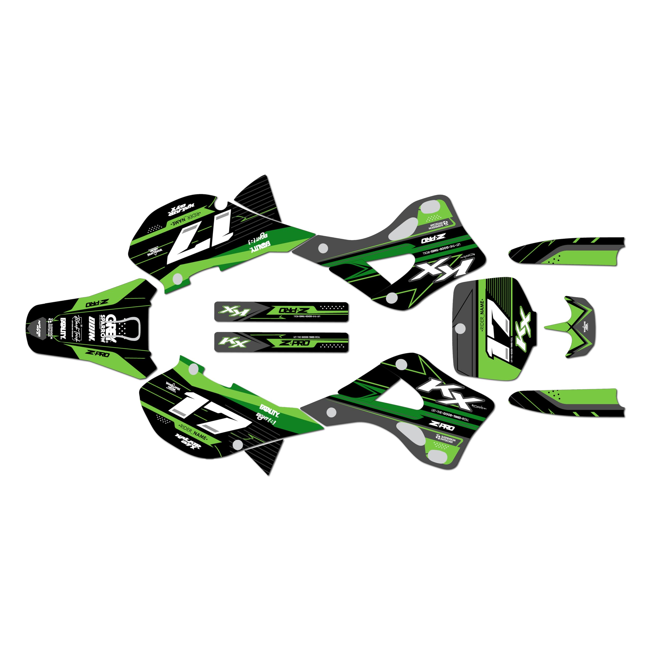 Graphics Kit for Kawasaki KX125 and KX250 (1999-2002) AXIS Series Green-2 09 Mil - Dirt p…