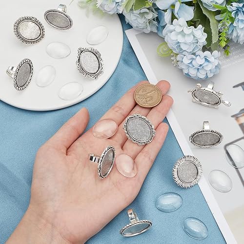 Miniatura 3 de SUNNYCLUE 10 piezas de anillos de cabujón de cristal, anillos de cabujón ajustables, ajuste en blanco, cabujones de vidrio transparente vintage,