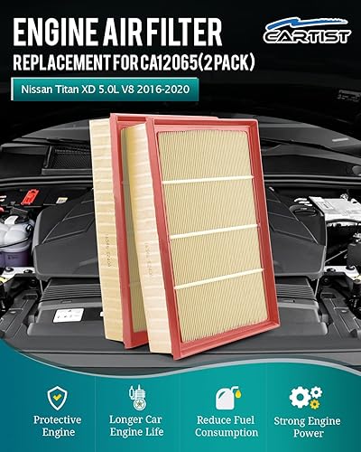 Miniatura 2 de Cartist Paquete de 2 filtros de aire de motor 16546-EZ40A de repuesto para Nissan Titan XD 5.0L V8 2016-2020 filtros de aire automotrices de