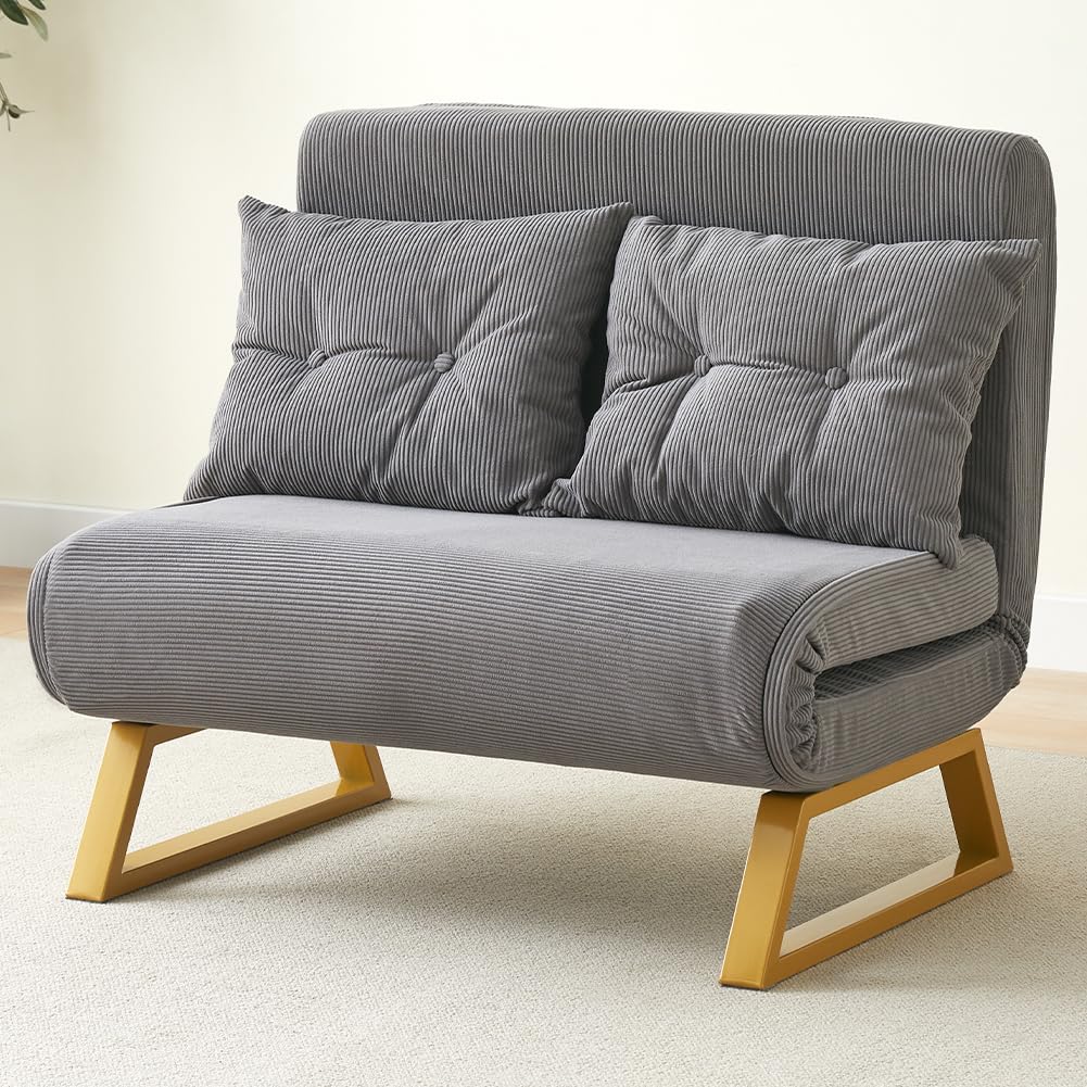 Shally Dogan Divano Letto 2 Posti Reclinabile 3 in 1, Poltrona Convertibile con Cuscini Chaise Lounge Seduta Imbottita Morbida, Copertura in Velluto Premium, Poltroncina Relax Salvaspazio (Grigio)