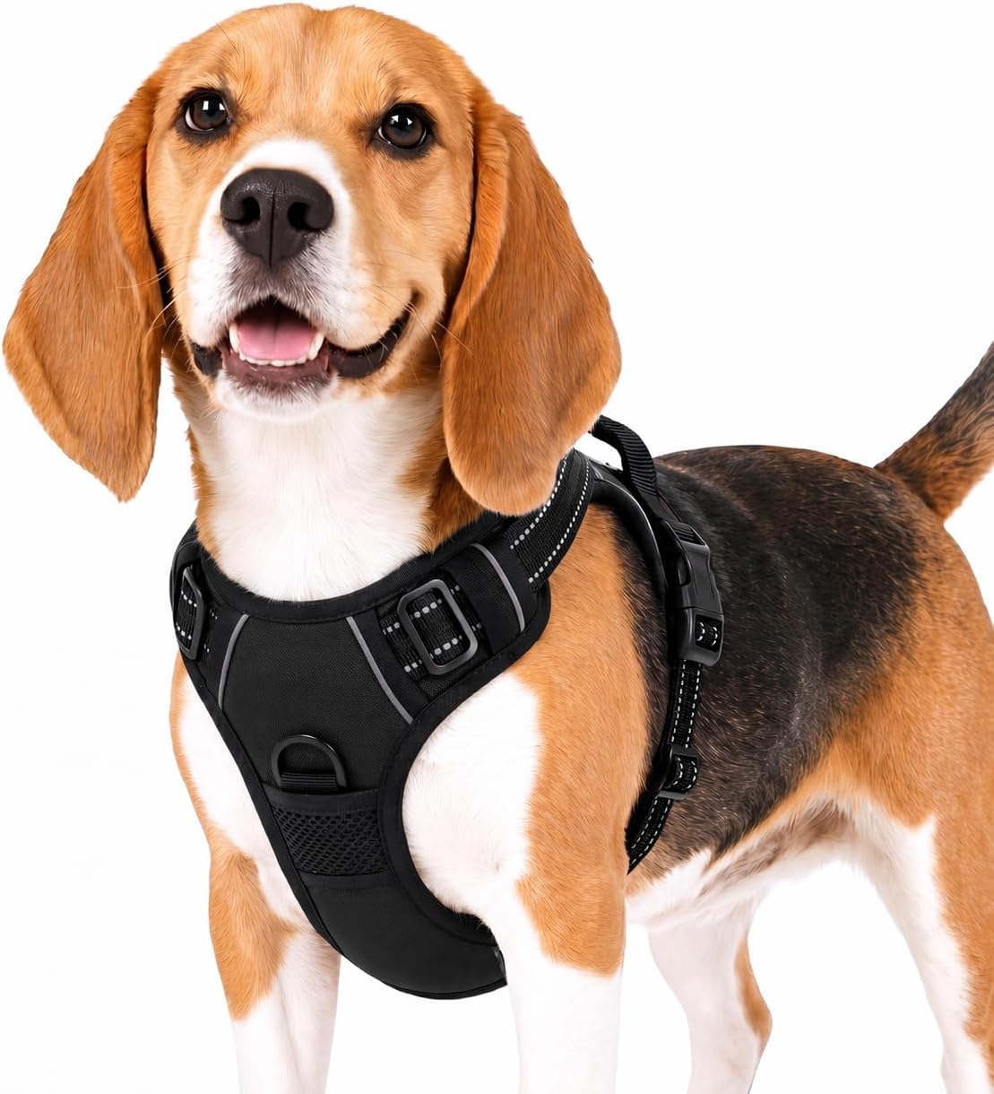 Funfox No Pull Dog Harness, Adjustable Pet Vest with Control Handle & Front Clip, Reflective Design for Small Medium Large XL Dogs, Black M