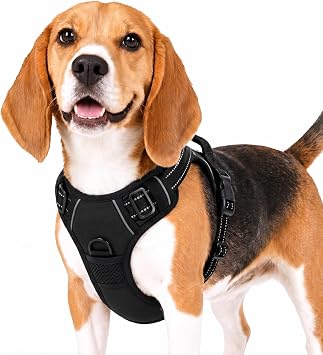 Funfox Dog Harness Medium No Pull, Breathable Padded Dog Harness with Handle, Anti Pull Adjustable Pet Vest with with Front Clip, Reflective Outdoor Safe Night Walking for Small Large Breed Black M