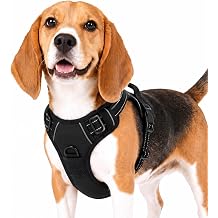 Funfox No Pull Dog Harness, Adjustable Pet Vest with Control Handle & Front Clip, Reflective Design for Small Medium Large XL Dogs, Black M