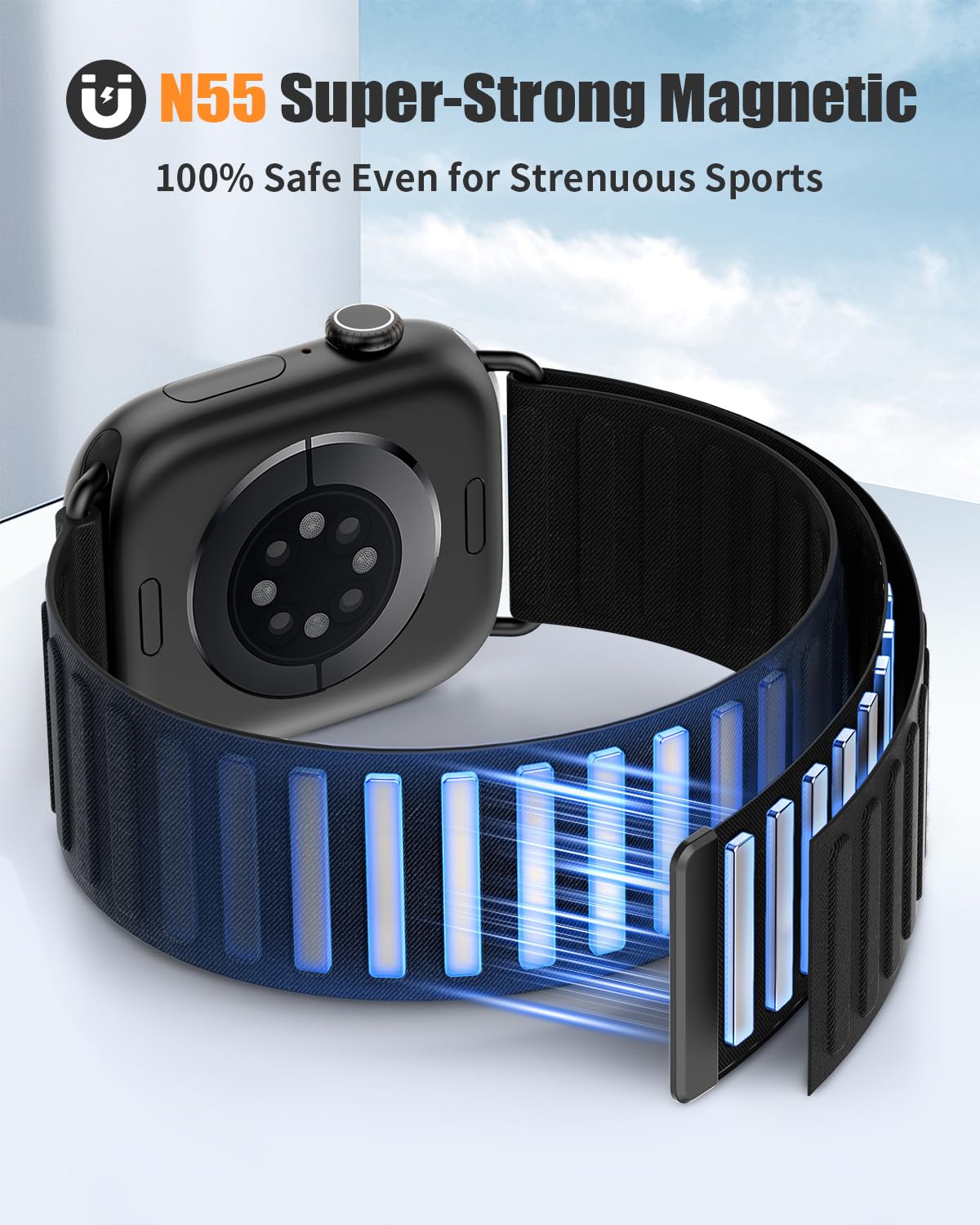 AMSKY Magnetisch Nylon Loop Kompatibel mit Apple Watch Armband 44mm 46mm 40mm 42mm 49mm 45mm 41mm 38mm, Weiche Sport Band mit Magnet für iWatch Series 11 10 9 8 7 6 5 4, Ultra SE 3 2 1